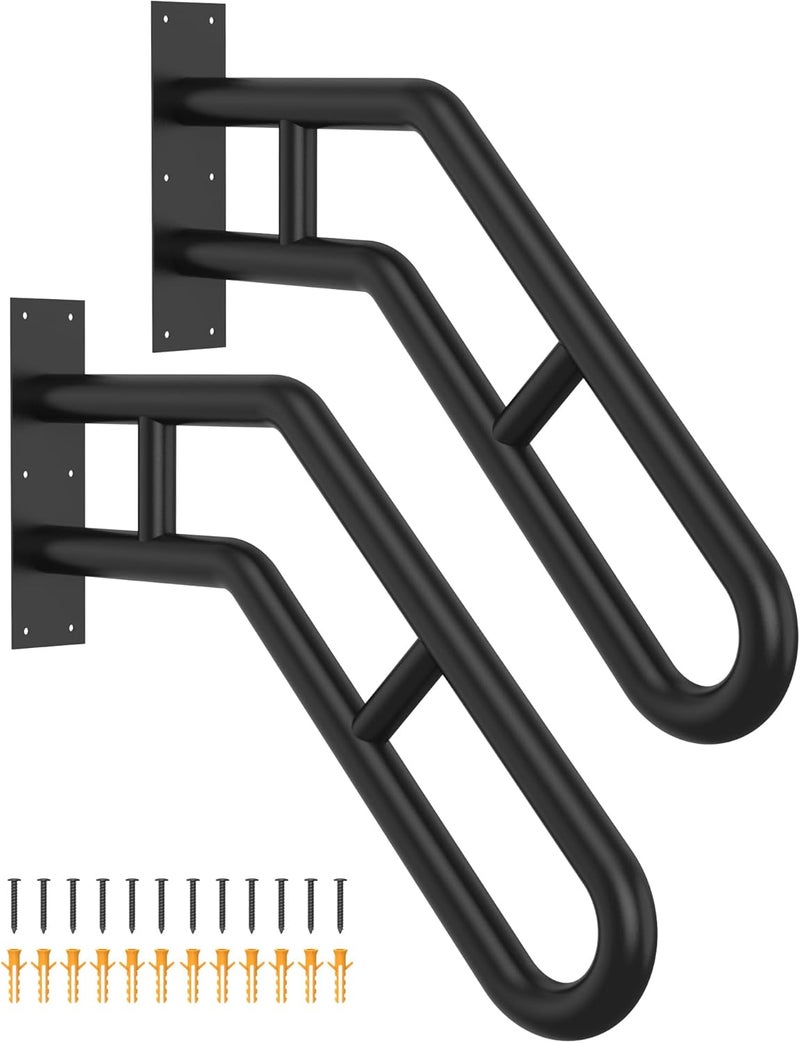 Frossvt Wall Mount Handrail, Outdoor Grab Bar - 25.8" Bent Black Handrail (2-Pack) for Garage, Porch, Garden Stairs - Image 1